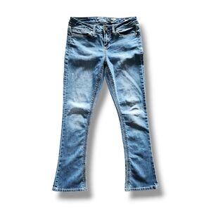 Seven7 Embroidered Low Rise Flared Denim Jeans  | Size 8